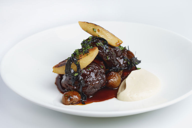 Daube of venison with quince and chestnuts
