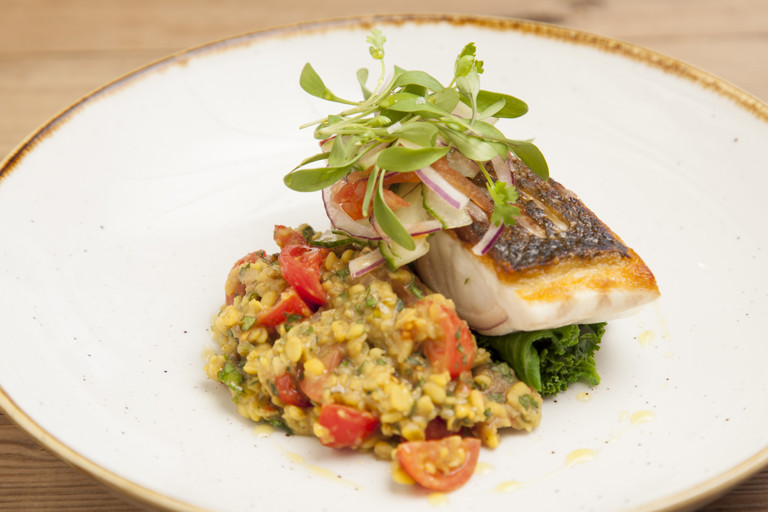 Tarka dhal and sea bass