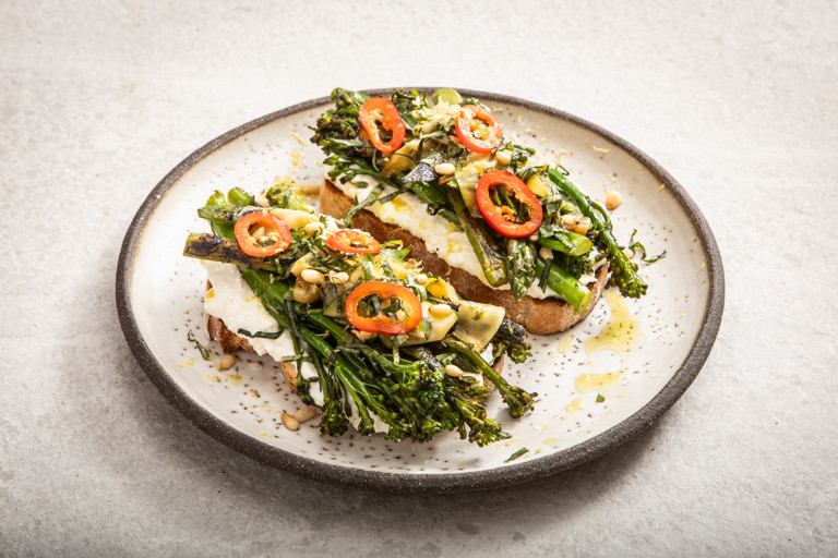 Blistered greens and whipped ricotta on toast