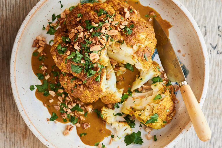 Whole roasted satay cauliflower