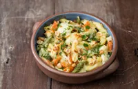 Tricolore penne with cauliflower, cheese and hazelnuts