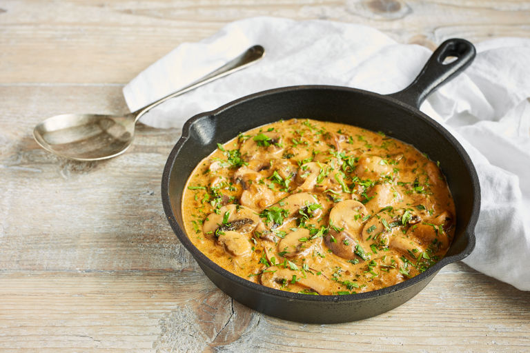 Oak-smoked garlic and mushroom stroganoff