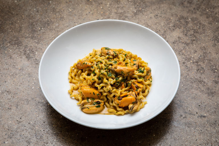 Fusilli lunghi with mussel and saffron butter