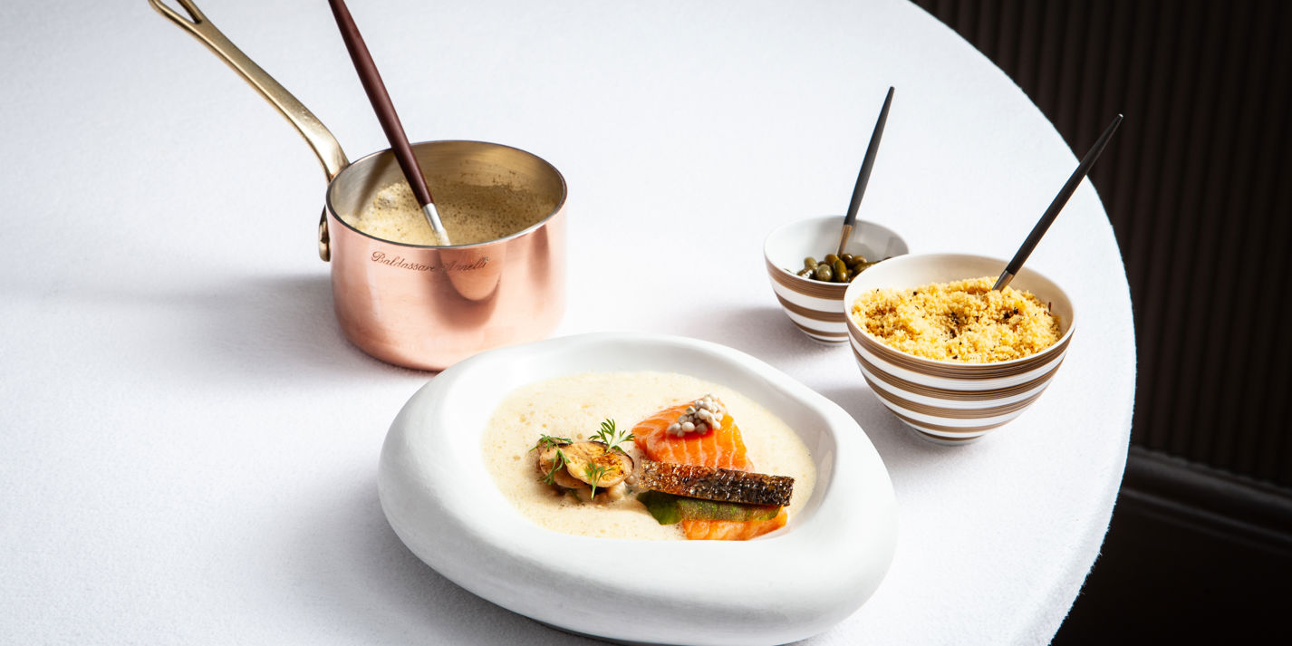 Butter-poached trout and moqueca sauce
