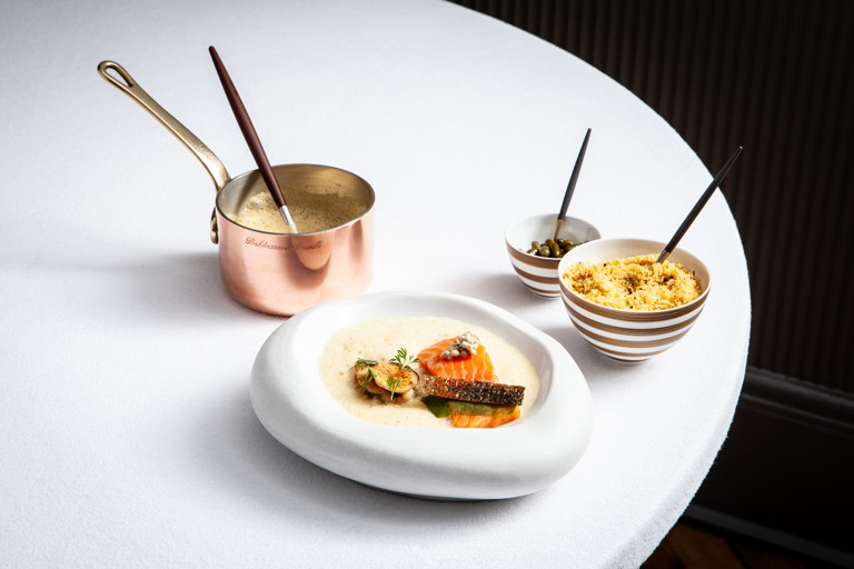 Butter-poached trout and moqueca sauce