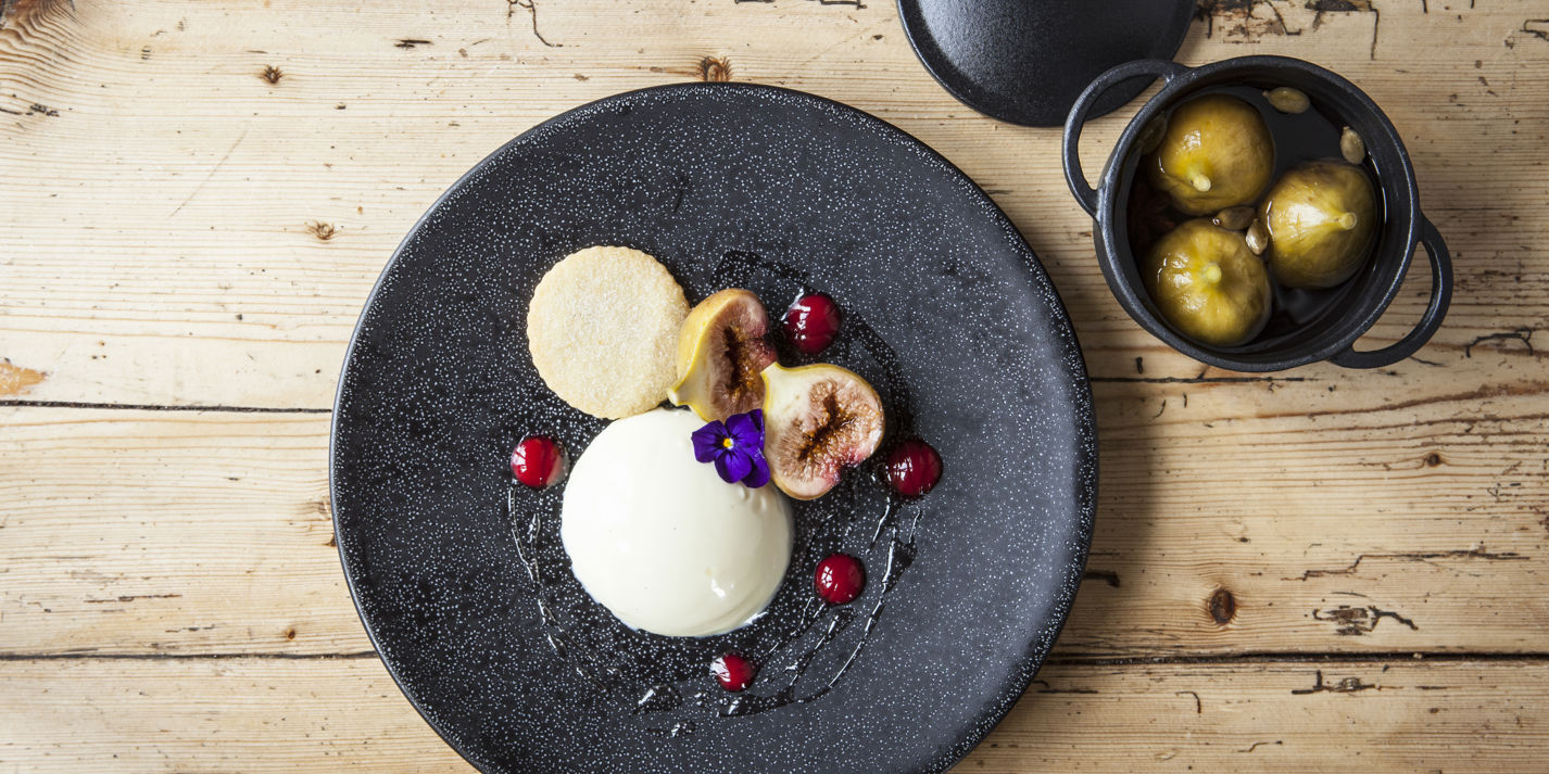 Basil and Buttermilk Pudding with Poached Figs Recipe - Great British Chefs