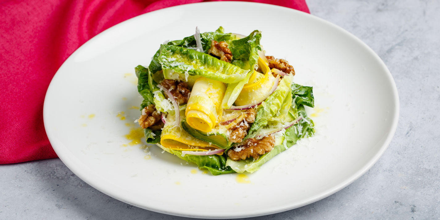 Baby Gem, Courgette, Walnut and Parmesan Salad Recipe - Great British Chefs