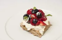 Coffee meringue with passion fruit cream and summer fruits