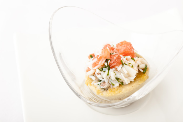 Crab custard, pink grapefruit, crab and mint salad