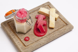 Baked custard and rhubarb granita