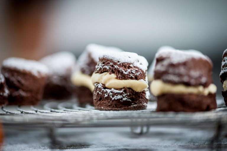 Tangerine fool with chocolate scones