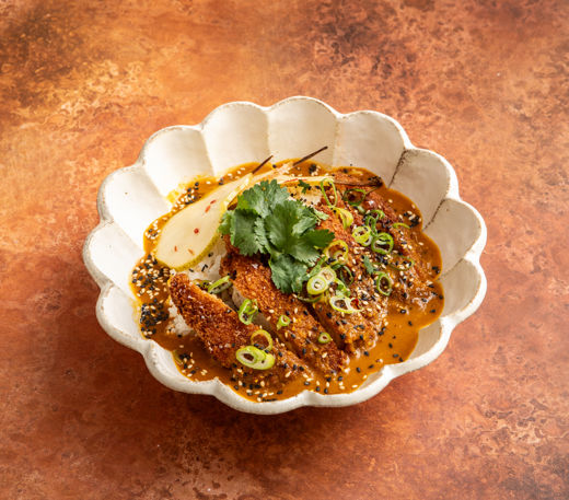 Miso-honey chicken katsu curry with pickled pears