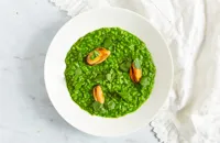 Watercress and mussel risotto