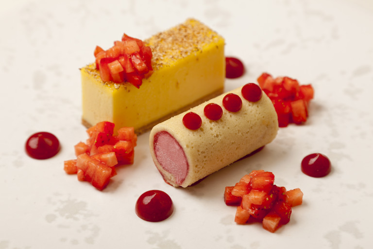 Custard and strawberry Arctic roll