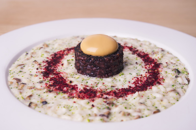 'The centre of the world' – risotto with ginger, shitake mushroom, daikon and miso sauce 