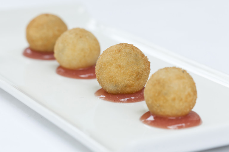 Stilton beignets with grape jelly