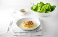Twice-baked leek soufflé with L’Etivaz cheese sauce and green salad