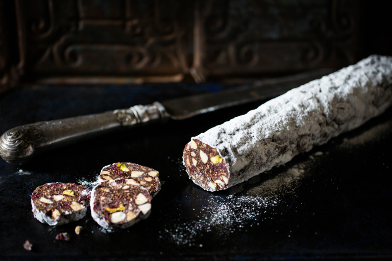 Cranberry and amaretto chocolate salami