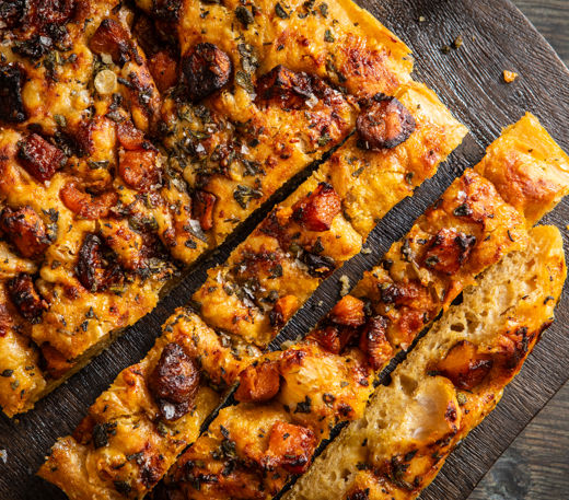 Butternut squash and Marmite focaccia with sage and Parmesan crunch