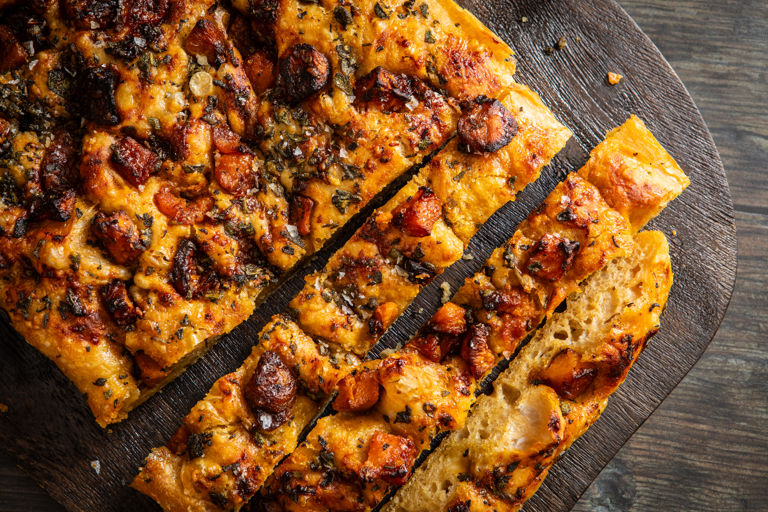 Butternut squash and Marmite focaccia with sage and Parmesan crunch