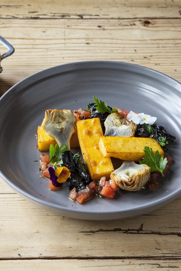 Polenta Chips with Artichokes and Sauce Vierge Recipe Great British Chefs