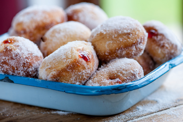 Strawberry jam doughnuts