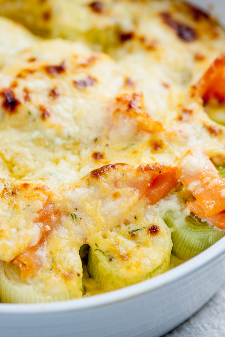 Baked Leeks Recipe, Smoked Salmon & Cheese Sauce Great British Chefs