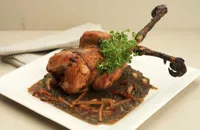 Roast pheasant hens with Puy lentils and salsify