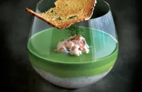 Potted salmon with cucumber, crème fraîche and watercress