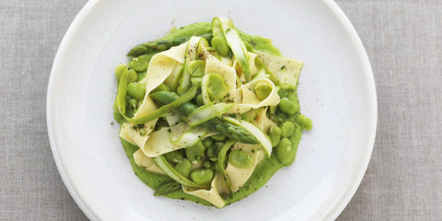 Pappardelle & Asparagus, Beans & Pea Purée - Great British Chefs
