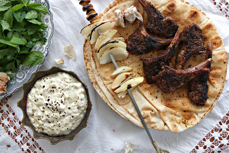 Barbecue Goat Chops with Smoky Aubergine Sauce