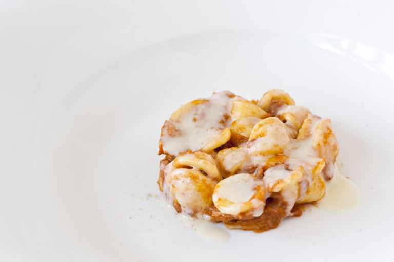 Orecchiette pasta with 30 hour ragù and Canestrato cheese fondue
