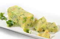 New potato and pea presse with herb dressing