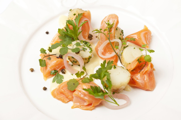 Alaska salmon, new potato and salad cream
