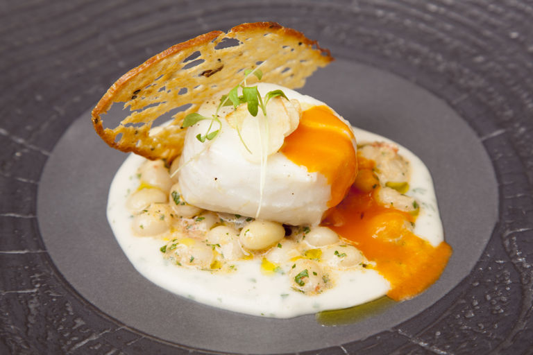 Cod with coco beans and tomato confit