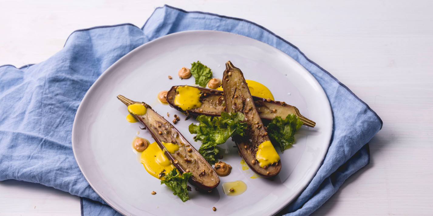 Sous Vide Aubergine with Turmeric and Coconut Sauce - Great British Chefs