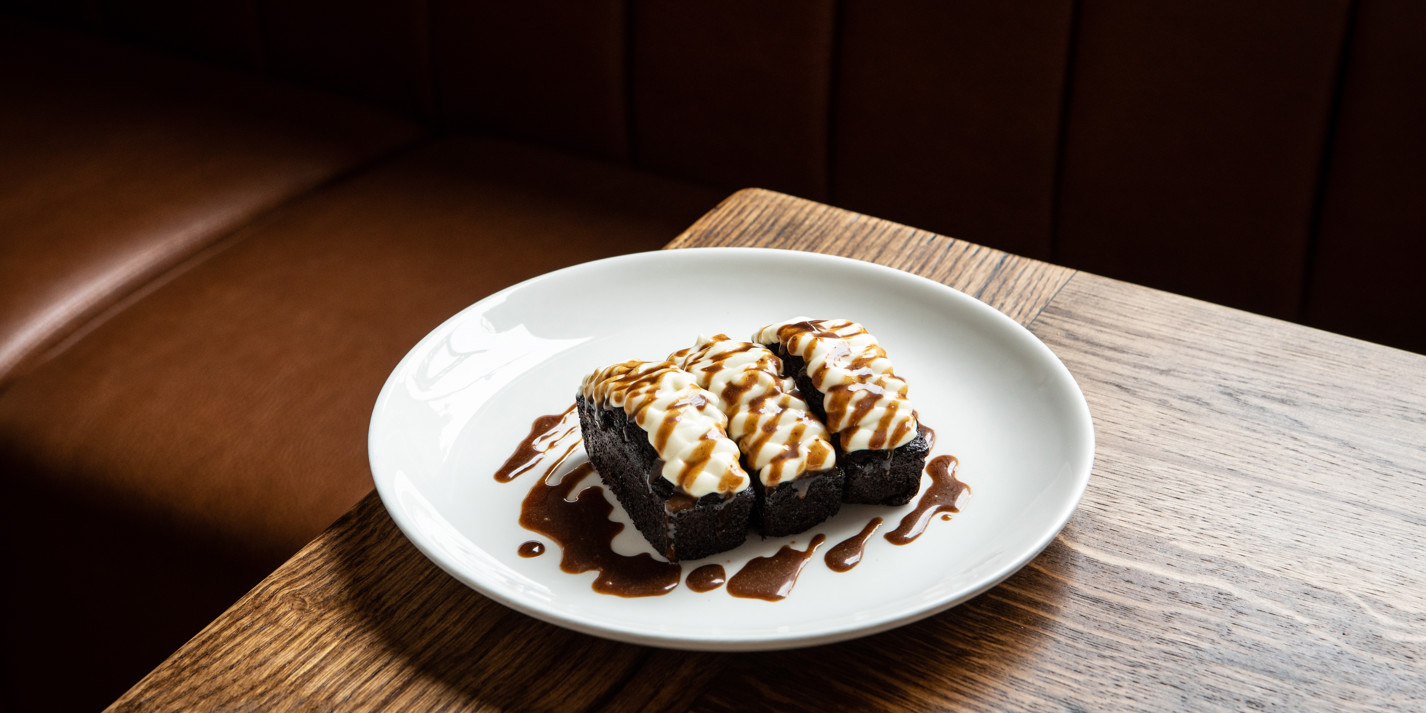 Stout cake with cream cheese and chocolate caramel-image