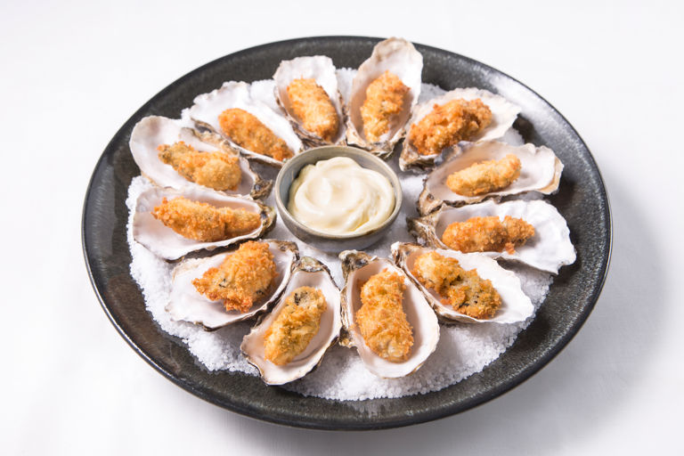 Crispy focaccia oysters with oyster mayonnaise