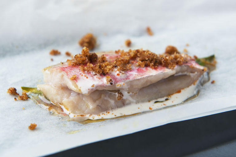 Red mullet baked with anchovies