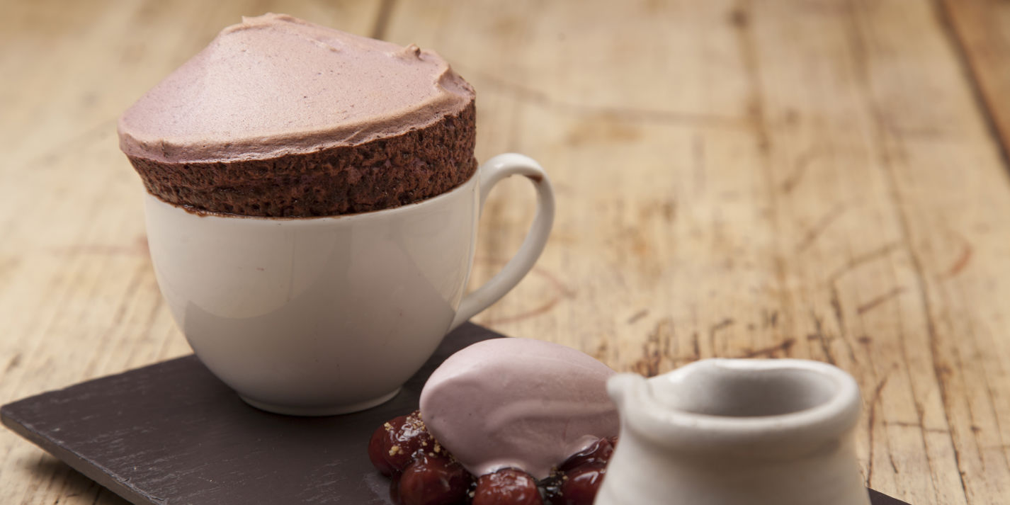 Black Cherry Soufflé Recipe with Sous Vide Cherry Ice Cream - Great British Chefs