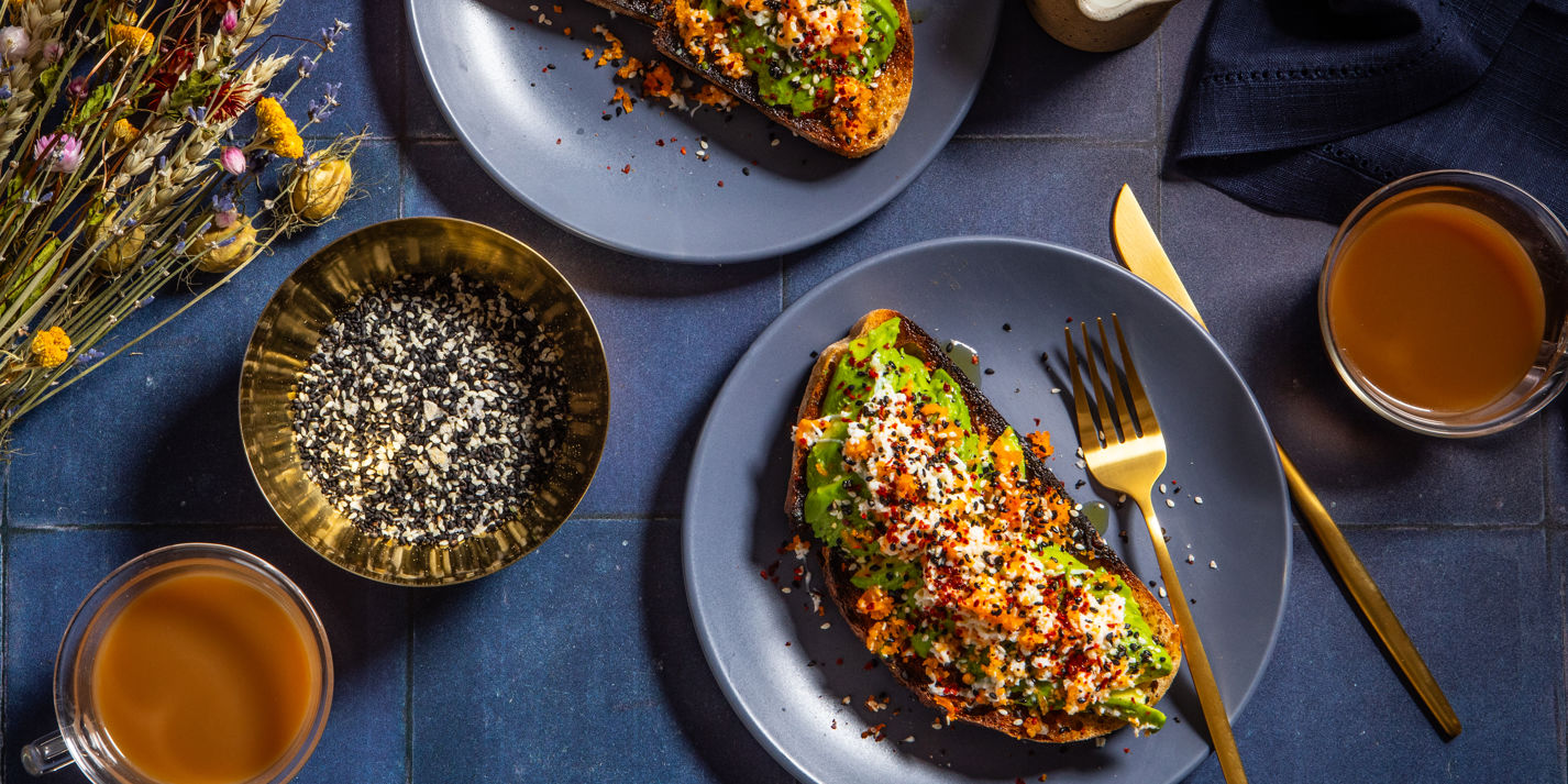 Avocado and Grated Egg on Toast with Everything Bagel Seasoning Recipe - Great British Chefs