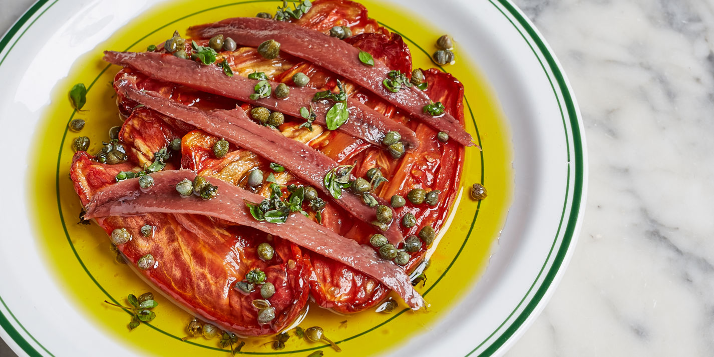 Slow Roasted Tomatoes with Anchovies Recipe - Great British Chefs