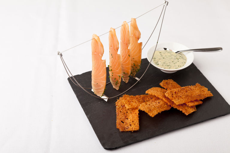Marinated salmon, oyster mayonnaise and croutons