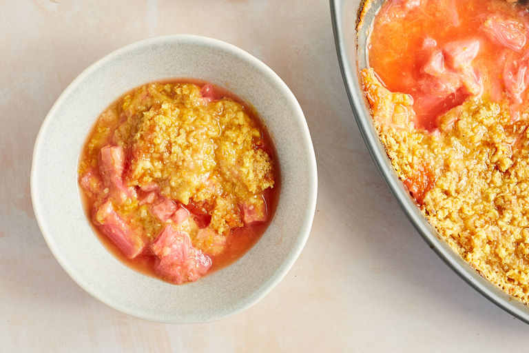 Gluten-free rhubarb and blood orange crumble