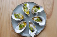 Oysters with dill, apple and fermented cucumber
