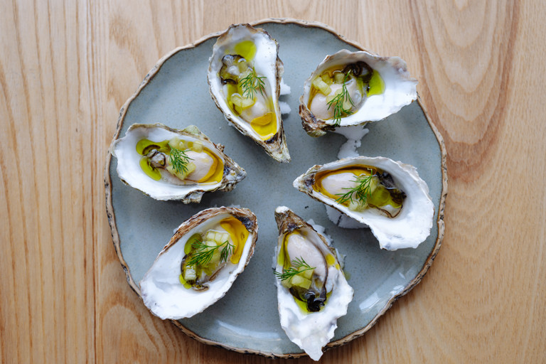 Oysters with Dill, Apple and Fermented Cucumber Recipe - Great British ...