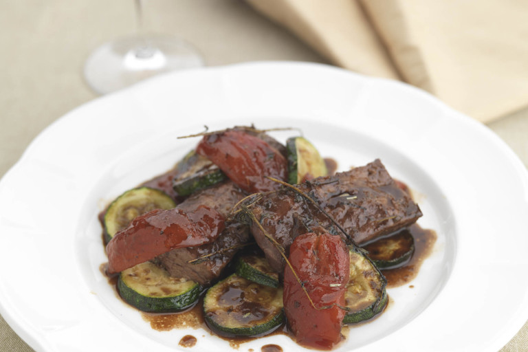 Beef braised in red wine with Provençal vegetables