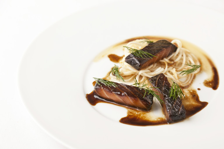 Glazed black salmon with celeriac remoulade