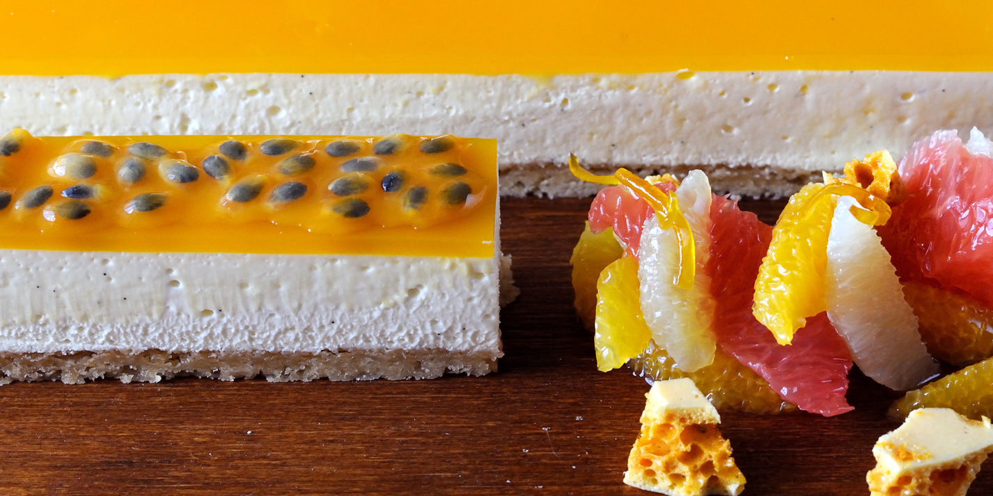 Passion fruit and vanilla cheesecake