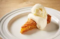 Quince tart with cream and ice cream